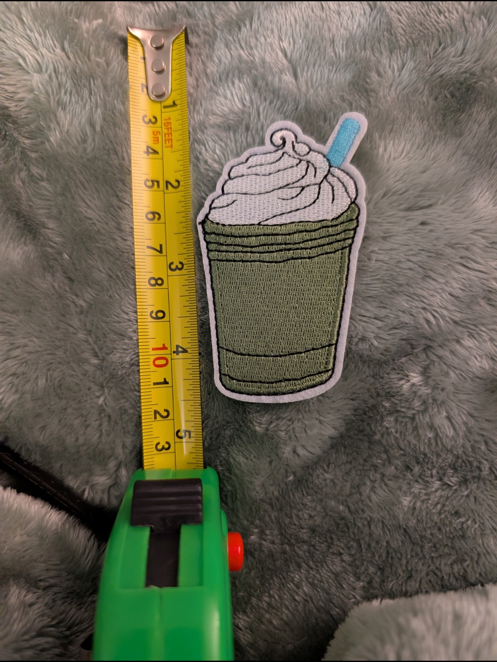 Green Frappuccino Or Matcha  Embroidered Iron On Patch with Blue Straw